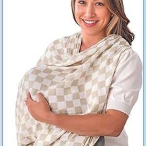 Itzy Ritzy Beige and White Checkered Nursing Cover